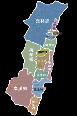 Administrative map of Hualien